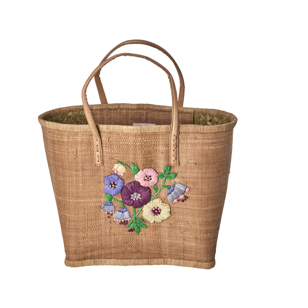 Korbtasche mit Blumen | Raffia Bag