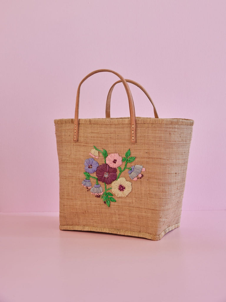 Korbtasche mit Blumen | Raffia Bag