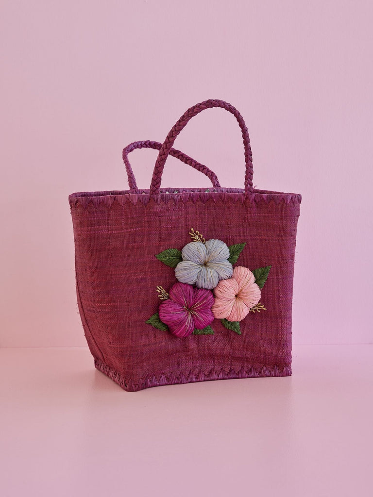 Korbtasche mit Blumen und Blümchenfutter | Raffia Bag
