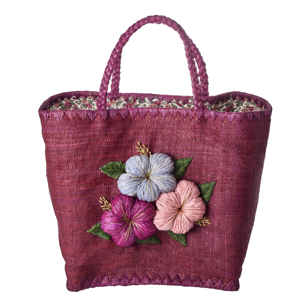Korbtasche mit Blumen und Blümchenfutter | Raffia Bag