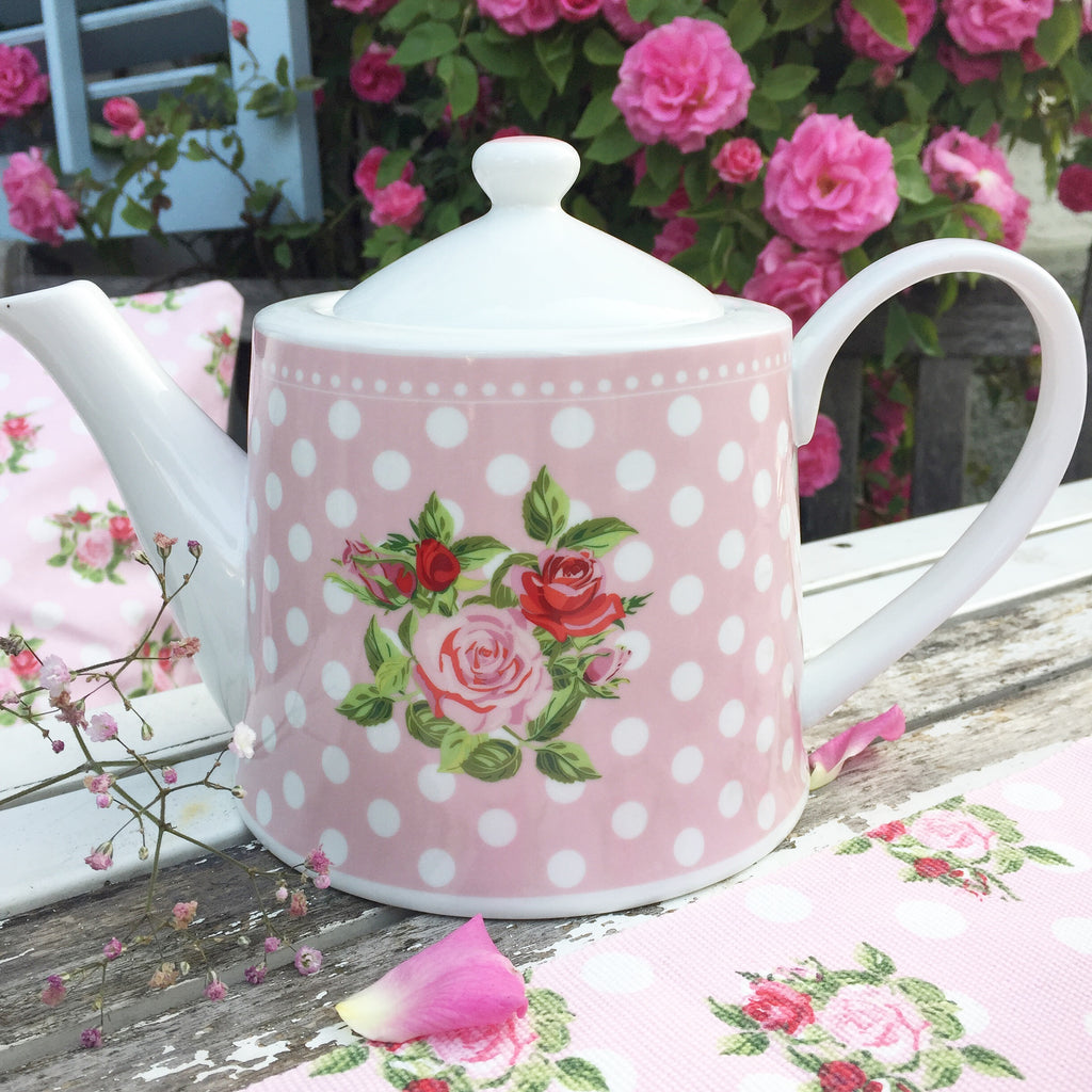 Teekanne Rosen auf Punkten rosa - Teapot Dots and Roses - Krasilnikoff