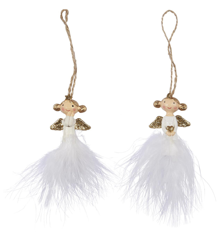 Tannenbaumschmuck Engel mit Federn handbemalt