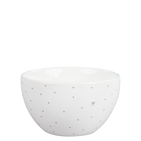 Schüssel mit kleinen Punkten und Herz grau - Bowl White Little Dots & Heart grey