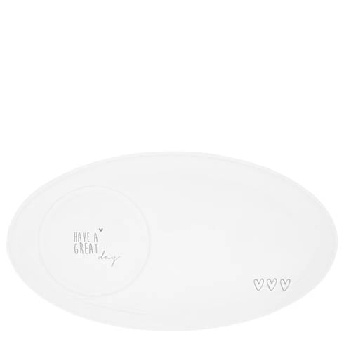 Teller Oval "Have a great Day" grau - Oval Plate grey