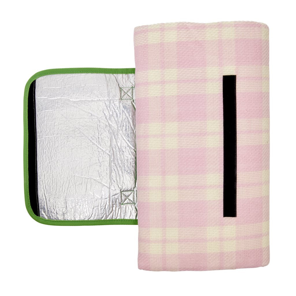 Picknickdecke rosa kariert mit grüner Einfassung | Picnic Blanket Checked pink creme