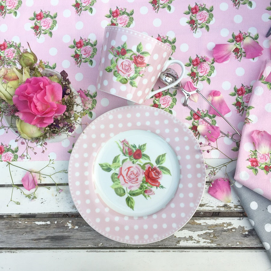 Teller Dessert Rosen auf Punkten rosa -  Happy Plate Dessert Dots 'n Roses - Krasilnikoff