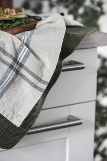 Geschirrtuch ORGANIC beige mit grünen Streifen