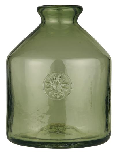 Vase | Glasflasche mit Blumenemblem - grünes Glas