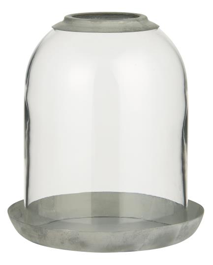 Glasglocke Loch oben Metall und Metallschale