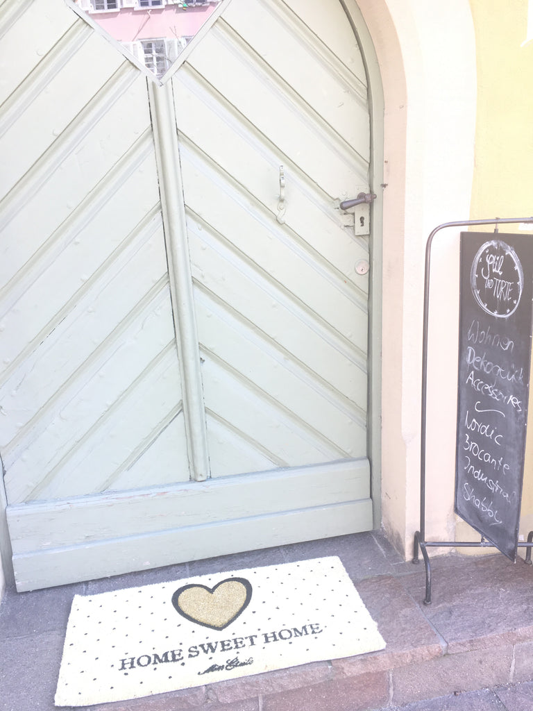 Türmatte "Home sweet Home" Punkte mit Herz Glitzer - Doormat heart - Fussmatte