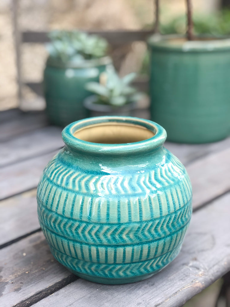 Vase mit Muster - grün