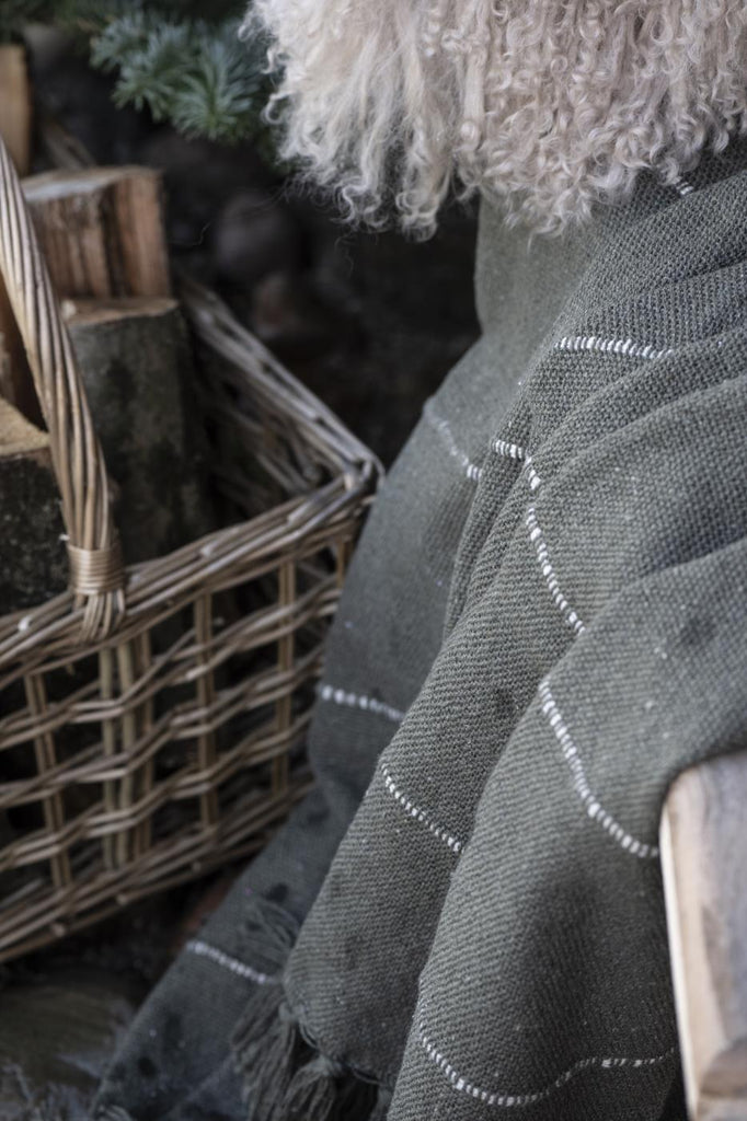 Plaid olivgrün m. creme Streifen quer