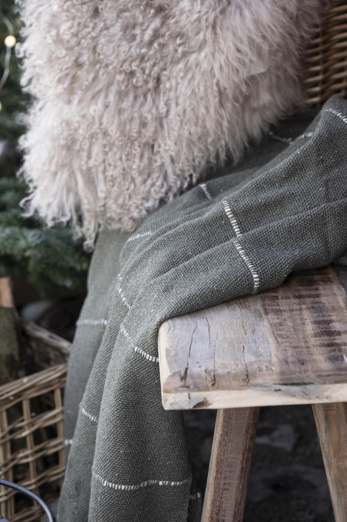 Plaid olivgrün m. creme Streifen quer