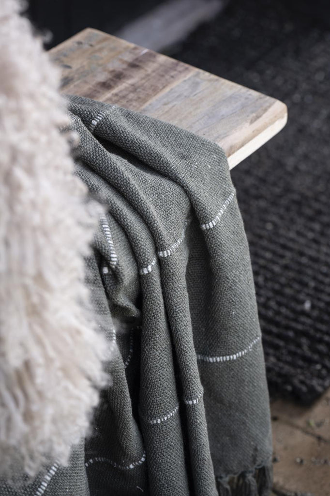 Plaid olivgrün m. creme Streifen quer
