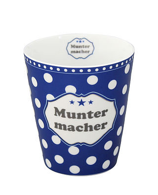 Mug Muntermacher - Tasse mit Schriftzug - blau mit Punkten - Dots