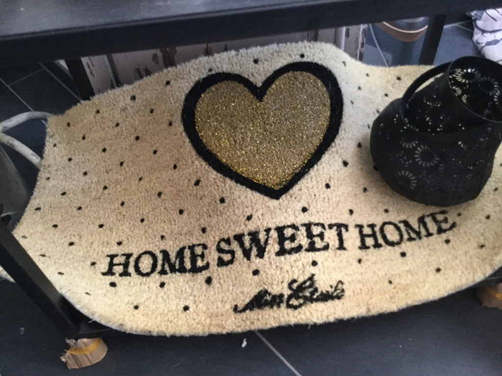 Türmatte "Home sweet Home" Punkte mit Herz Glitzer - Doormat heart - Fussmatte