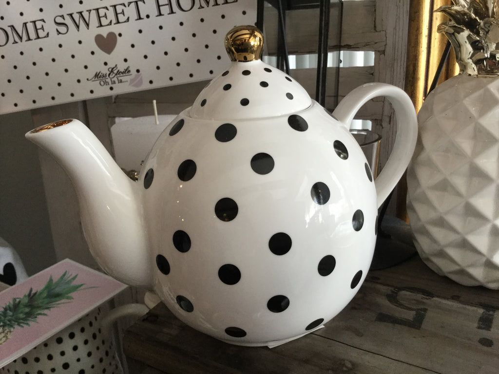Tee-/Kaffeekanne mit Punkten schwarz und gold - Tee/Coffee Pot and dots