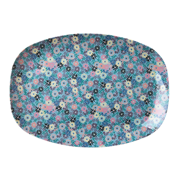 Teller rechteckig blau geblümt | Melamine Rectangular Plate with Small Flower Print