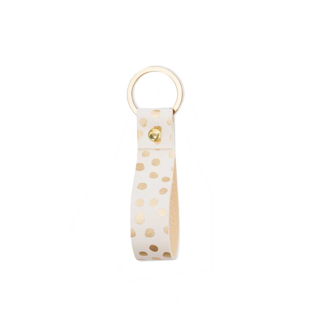 Schlüsselband Schlaufig Echtleder - Goldene Punkte auf beige
